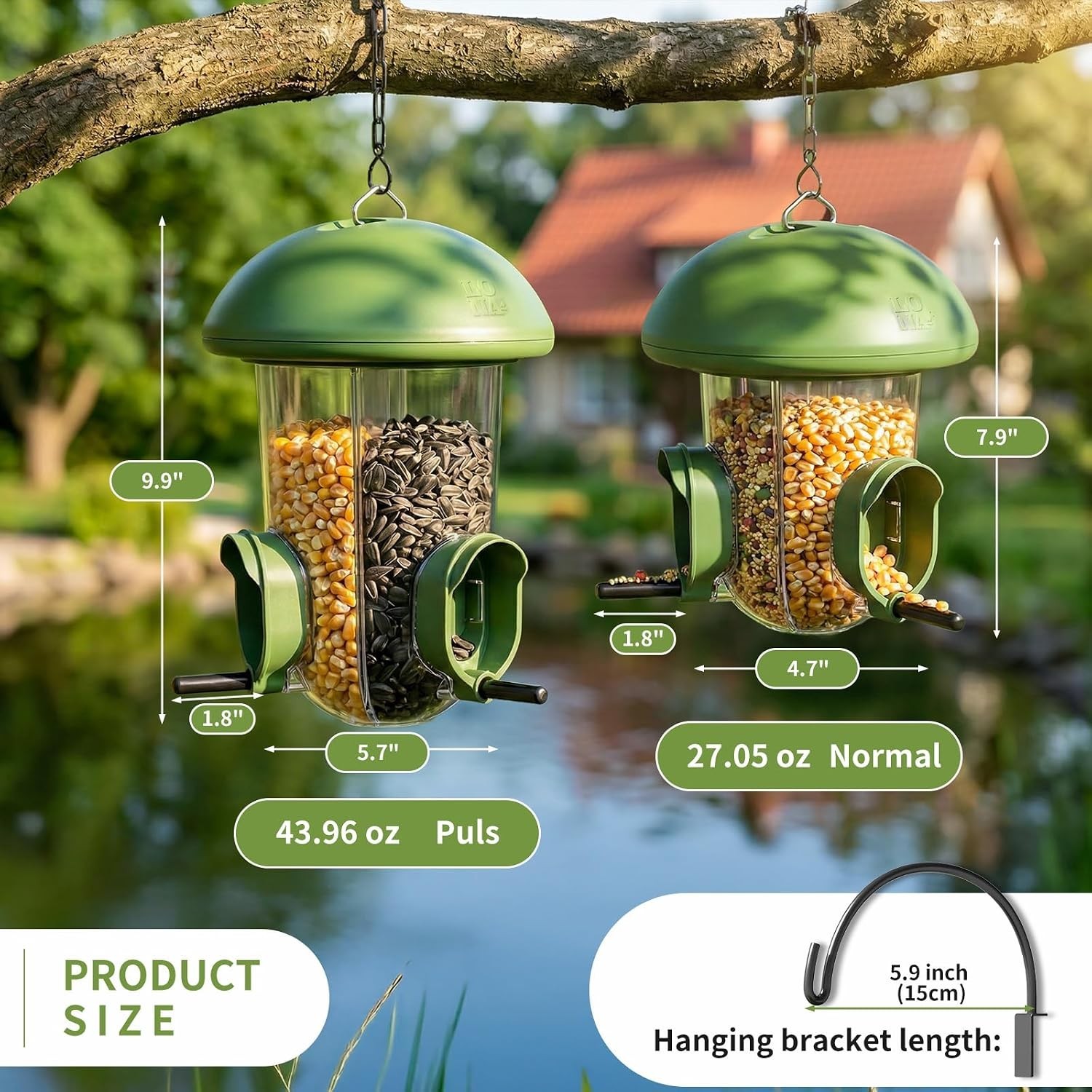LONA Hanging Bird Feeder – Weatherproof, 3 Ports, 1.7 lb Capacity for Outdoors