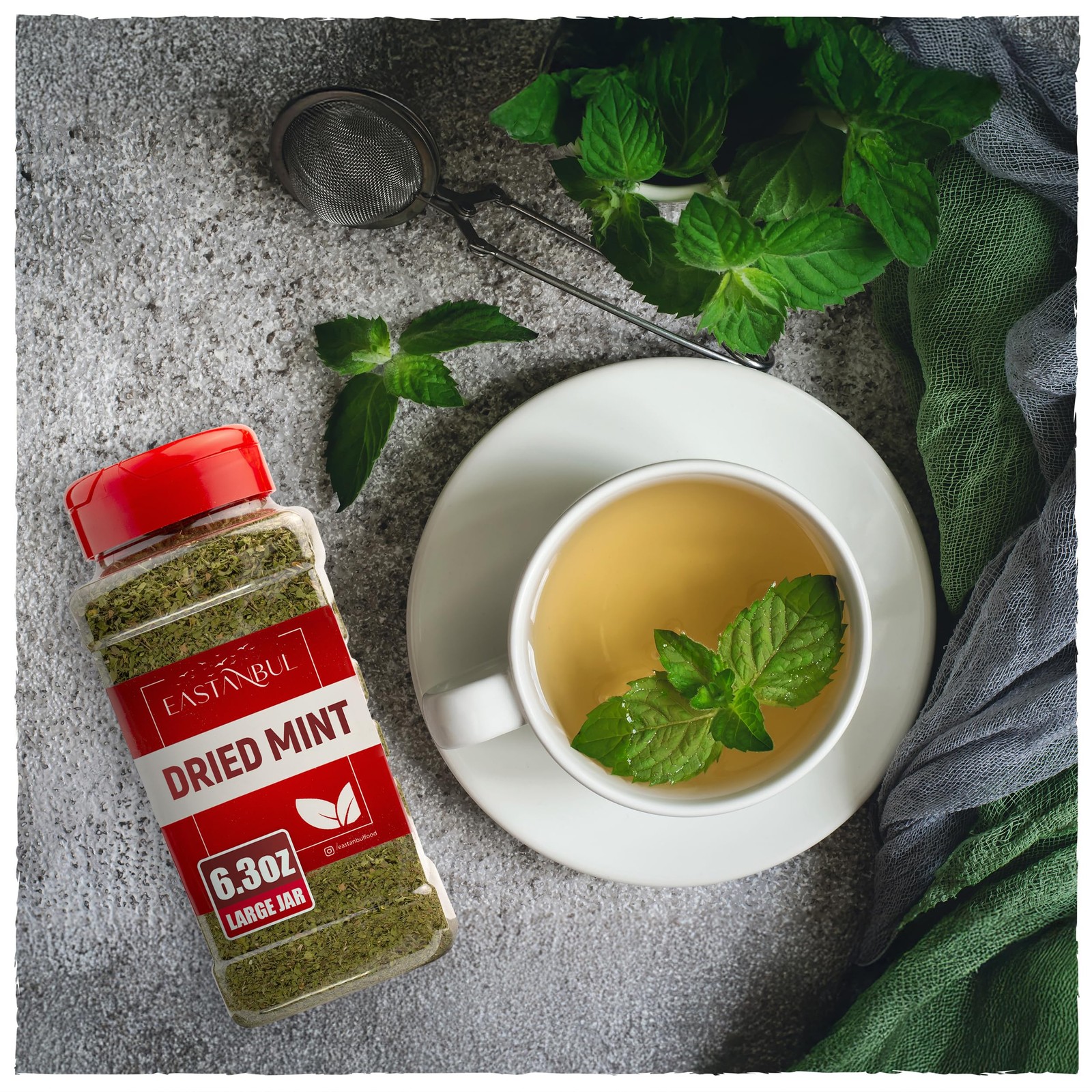 Eastanbul Dried Mint Leaves 6.3 oz for Tea, Cooking, Turkish Spice