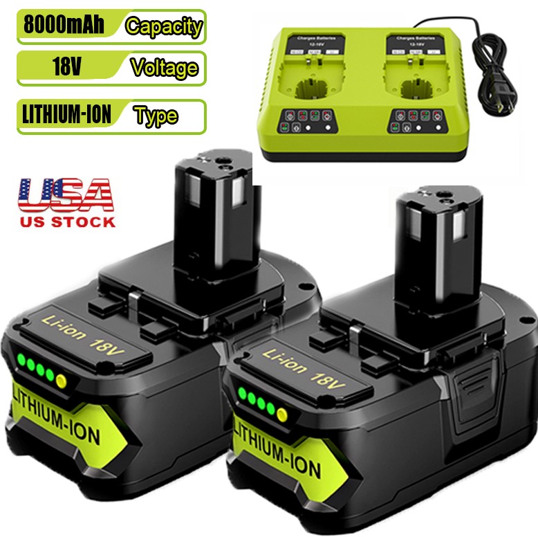 18V 8.0Ah For RYOBI 18V Battery P108 P102 High Capacity Lithium Battery/Charger