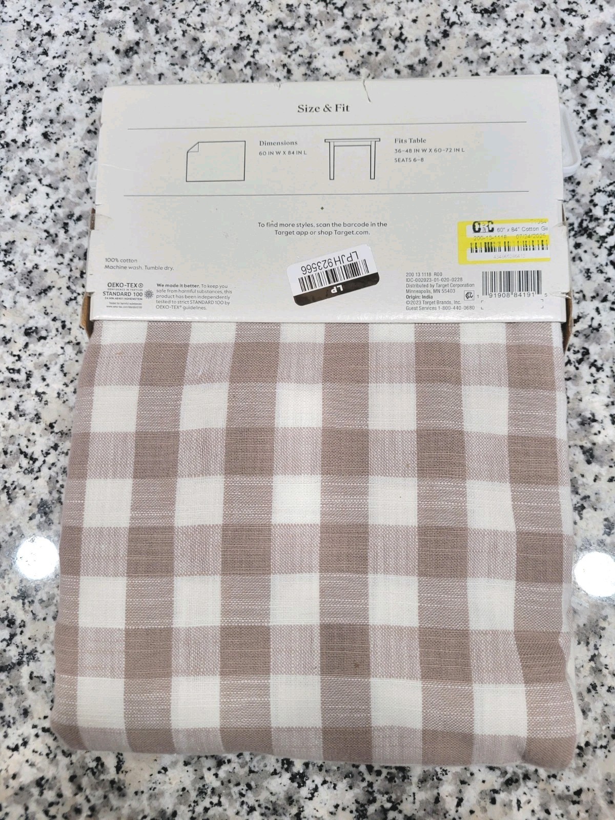 Threshold 60″ X 84″ Rectangular Tablecloth Checkered Neutral Colors New