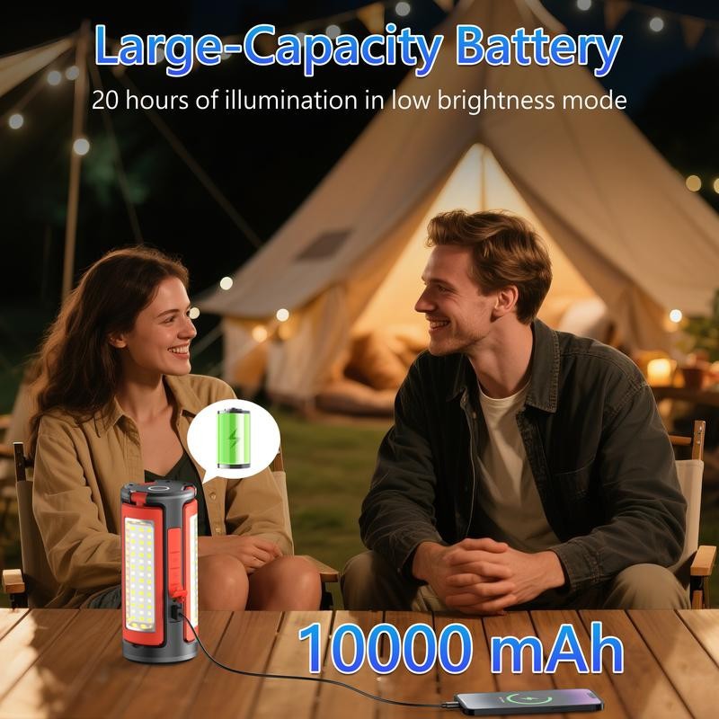 3-Head Rechargeable LED Camping Light 10000mAh, 67″ Adjustable Stand, Tripod