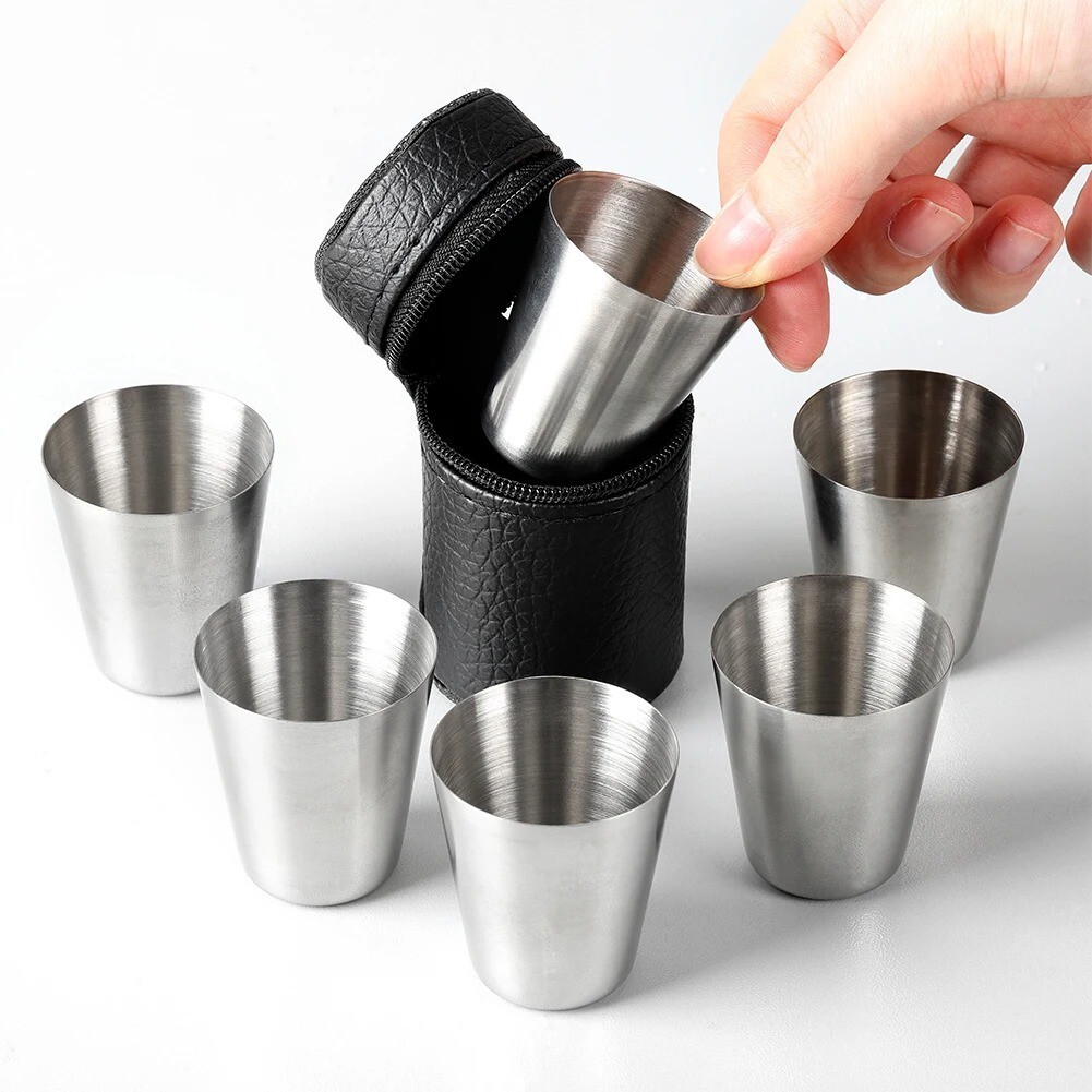 Mini Shot Glass Cup Drinking Whiskey Mugs+Cover Case T Stainless Steel