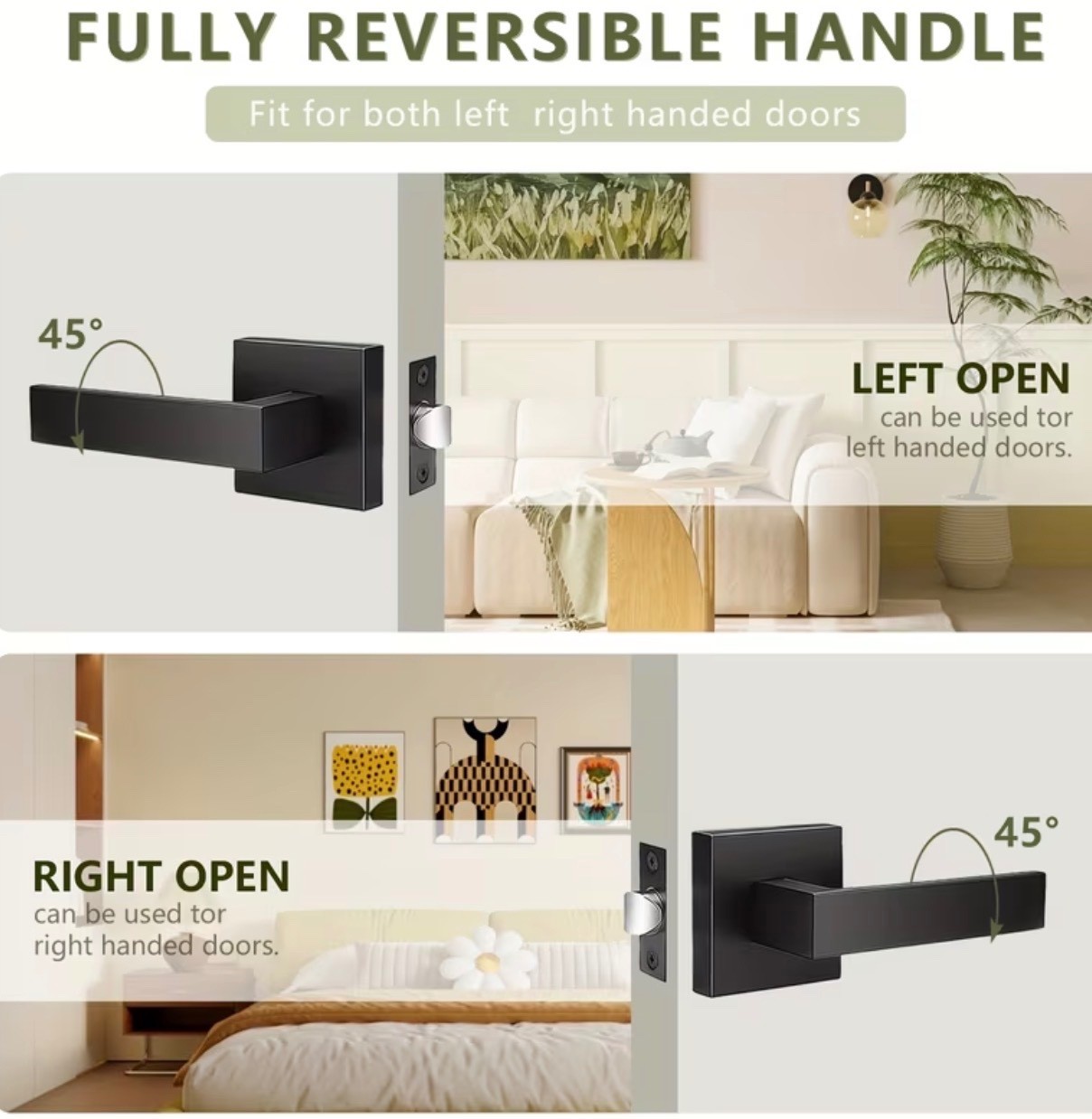4x Universal Matte Black Square Door Lever Handle Privacy Passage Interior Lock