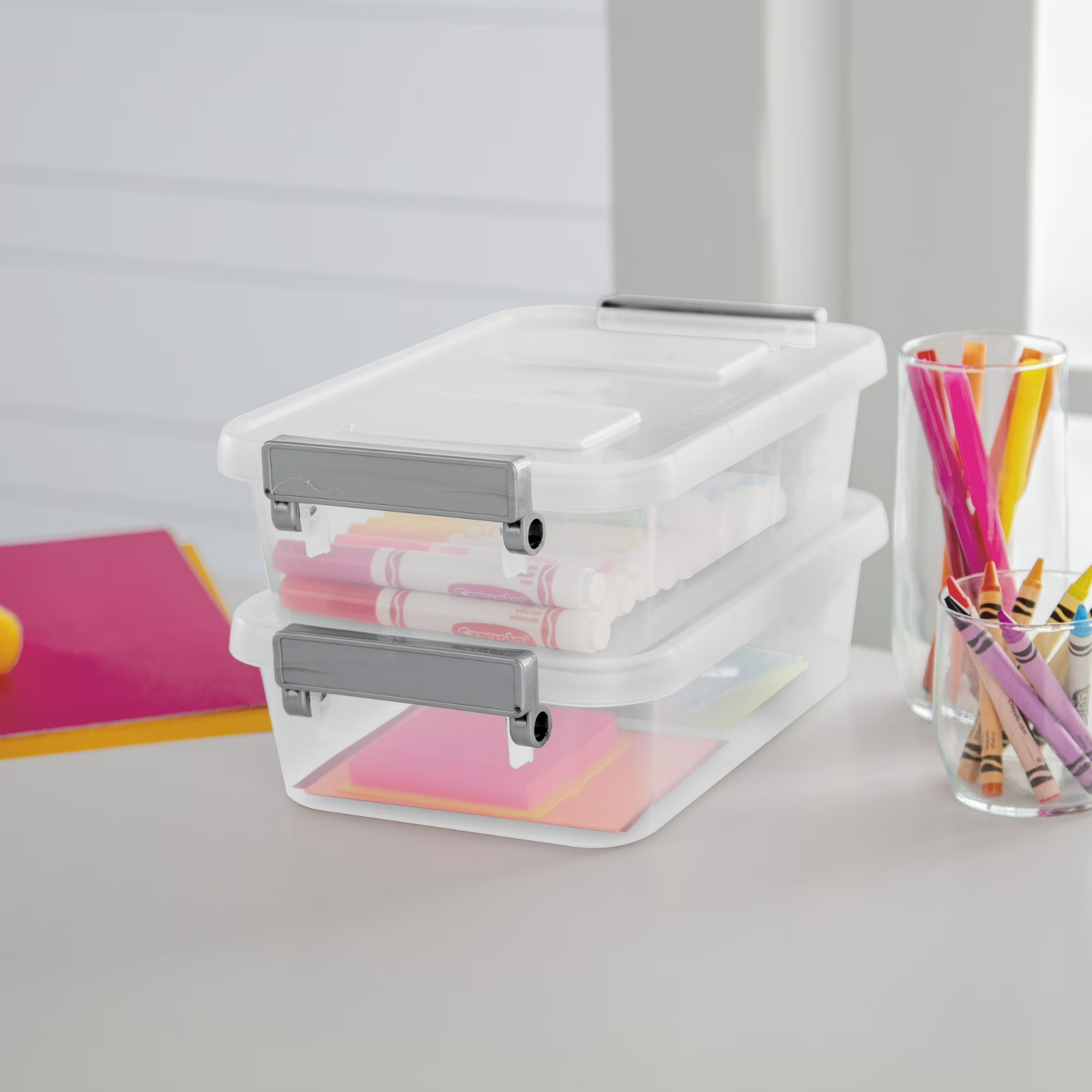 2 Pack Sterilite 2.7 Qt Modular Locking Storage Box Clear Gray Container