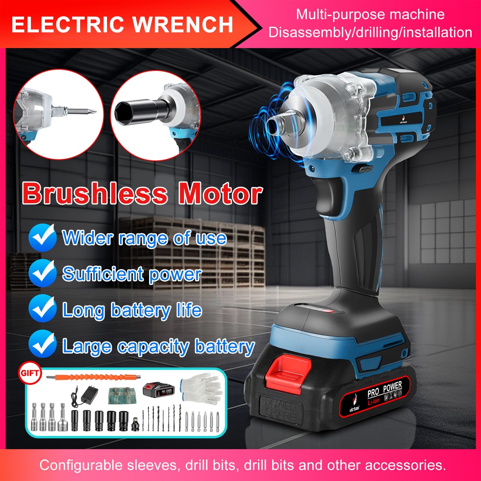 21V Brushless Impact Wrench Cordless Electric Screwdriver Rechargeable Drill Dr