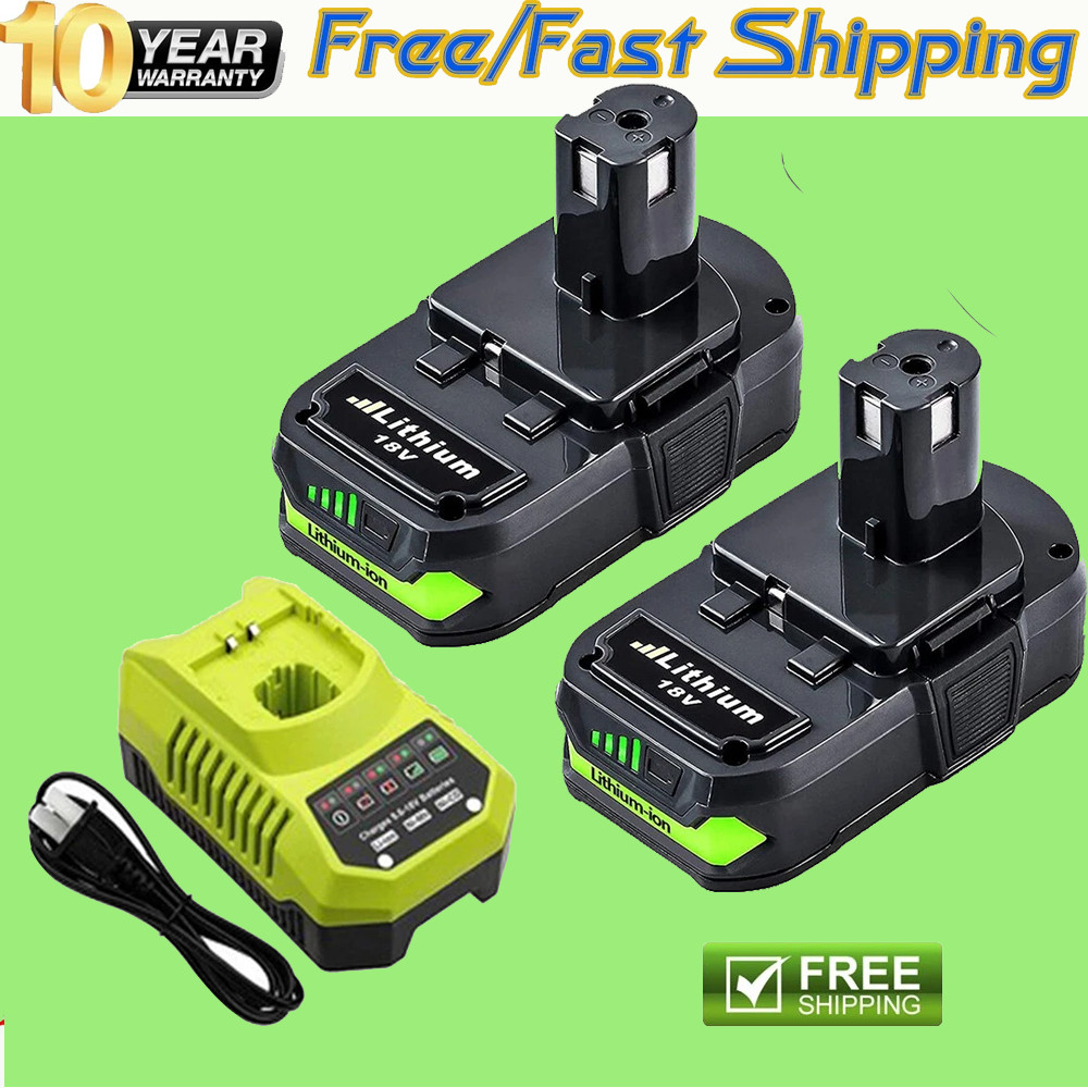 2Pack 18Volt P102 Replace for Ryobi 18V Batteries and Charger Combo for 18 Volt
