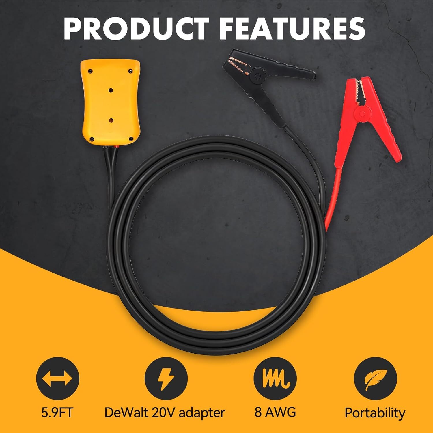 5.9FT Jump Starter 8AWG Jumper Cables Charger Adapter for Dewalt 18V 20V Battery