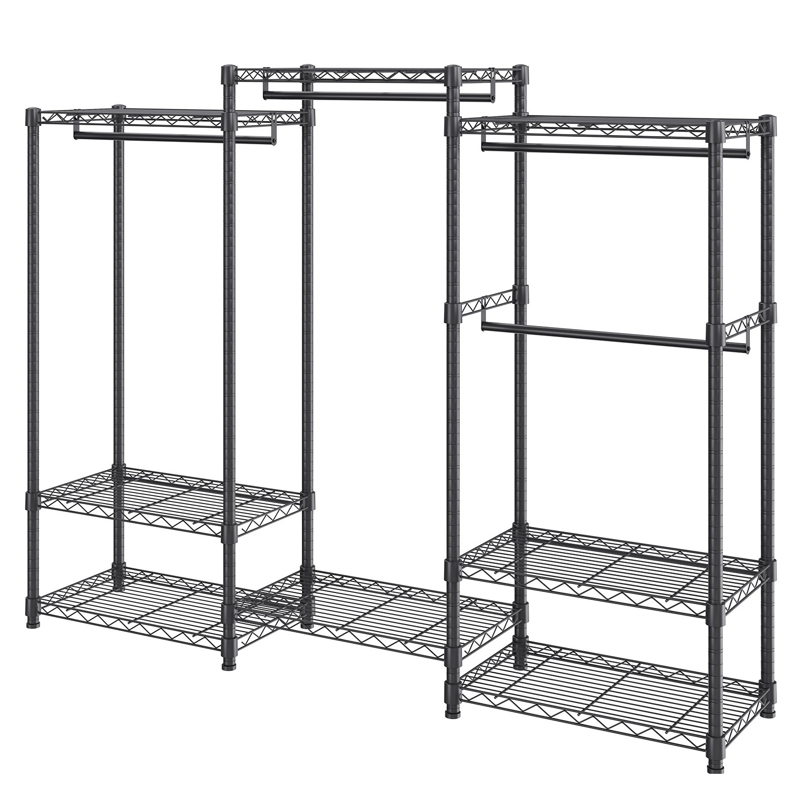 VEVOR Clothes Rack Rolling Clothing Garment Rack 4 Hang Rods & 8 Storage Tiers