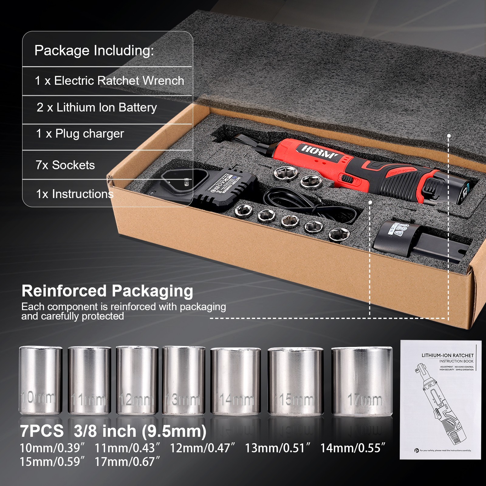 3/8″ Electric Cordless Ratchet Right Angle Wrench Impact Power Tool + 2 Battery