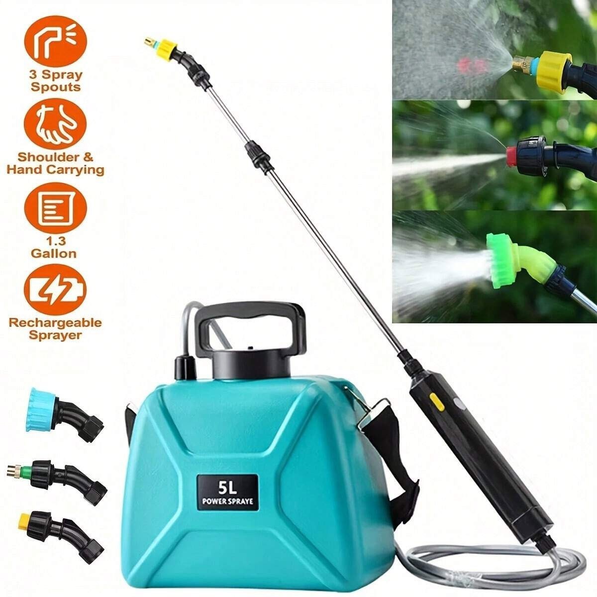1.35Gal Rechargeable Electric Garden Sprayer 3 Nozzles USB-C