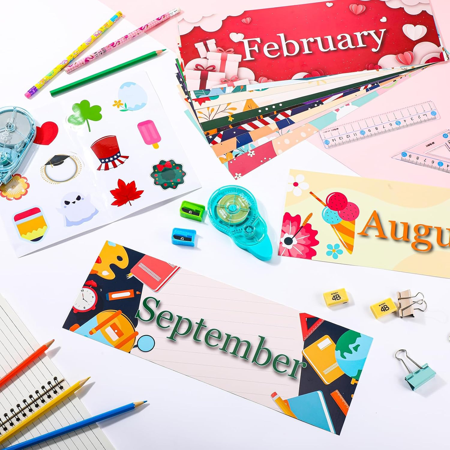 24 Pcs Holiday 12 Months of The Year Headers Monthly Headliners Set with 12 C…