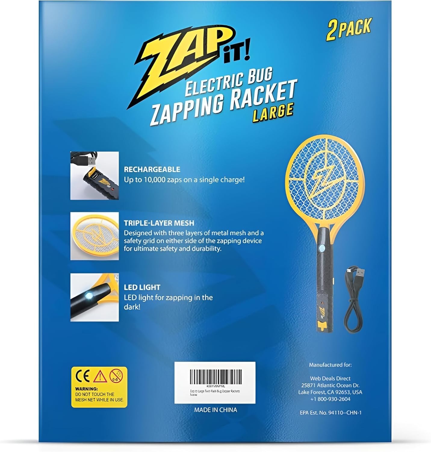 Ultimate 4,000V Electric Fly Racket – USB Rechargeable with Bright LED Light