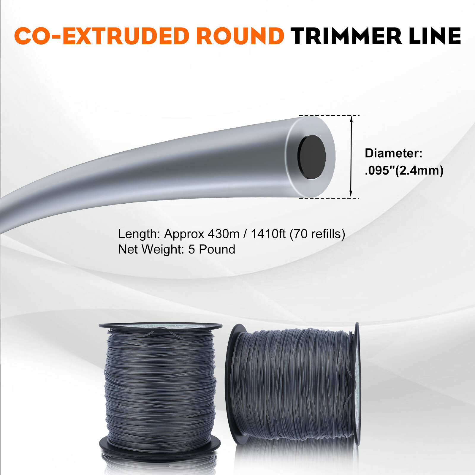 Trimmer Line 5lb .095 CO-EXTRUDED ROUND Commercial Grade 1410ft Fit Echo Stihl