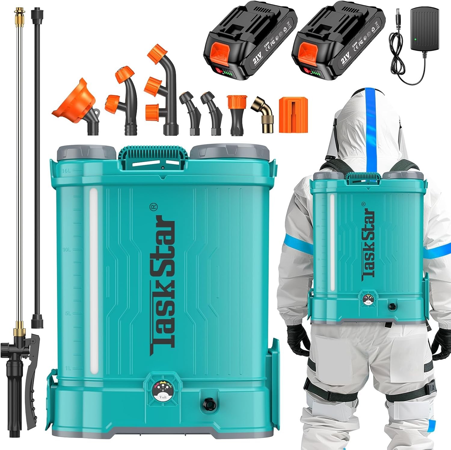 TaskStar 4 Gallon Battery Powered Backpack Sprayer with 21V Strong Battery -Lawn