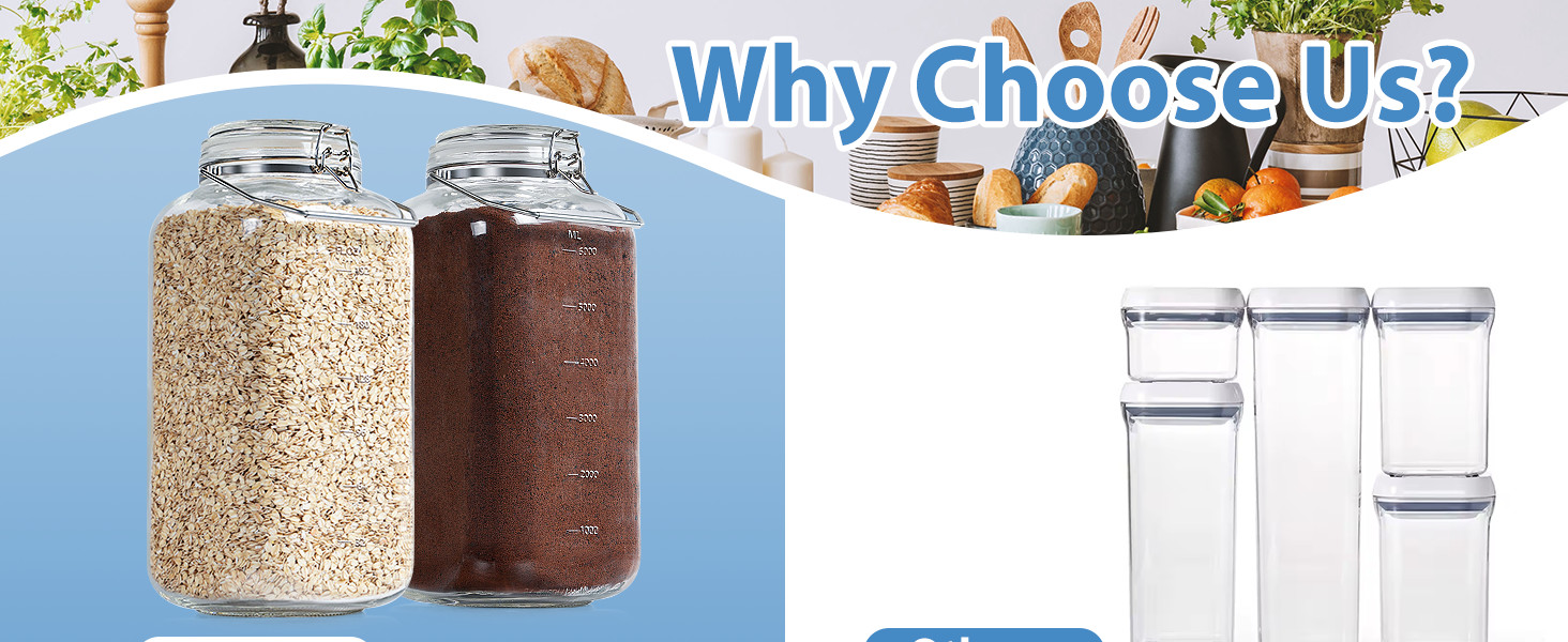 2 Gallon Glass Jar with Airtight Lid, 1 Pack Glass Storage Jars with Sturdy