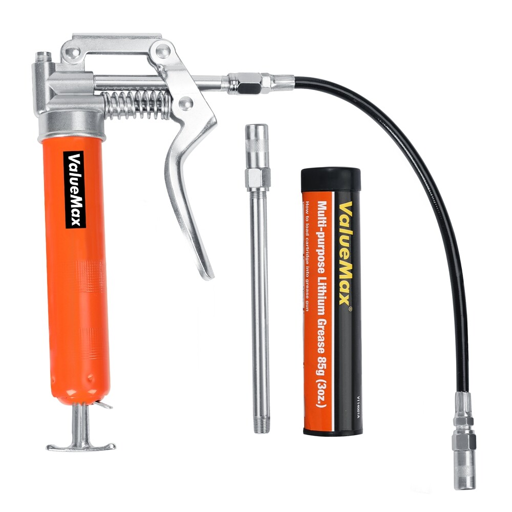Mini Grease Gun Kit 3500 PSI 3OZ Grease 12″ Flexible Hose 5″& 3″ Extension Tubes