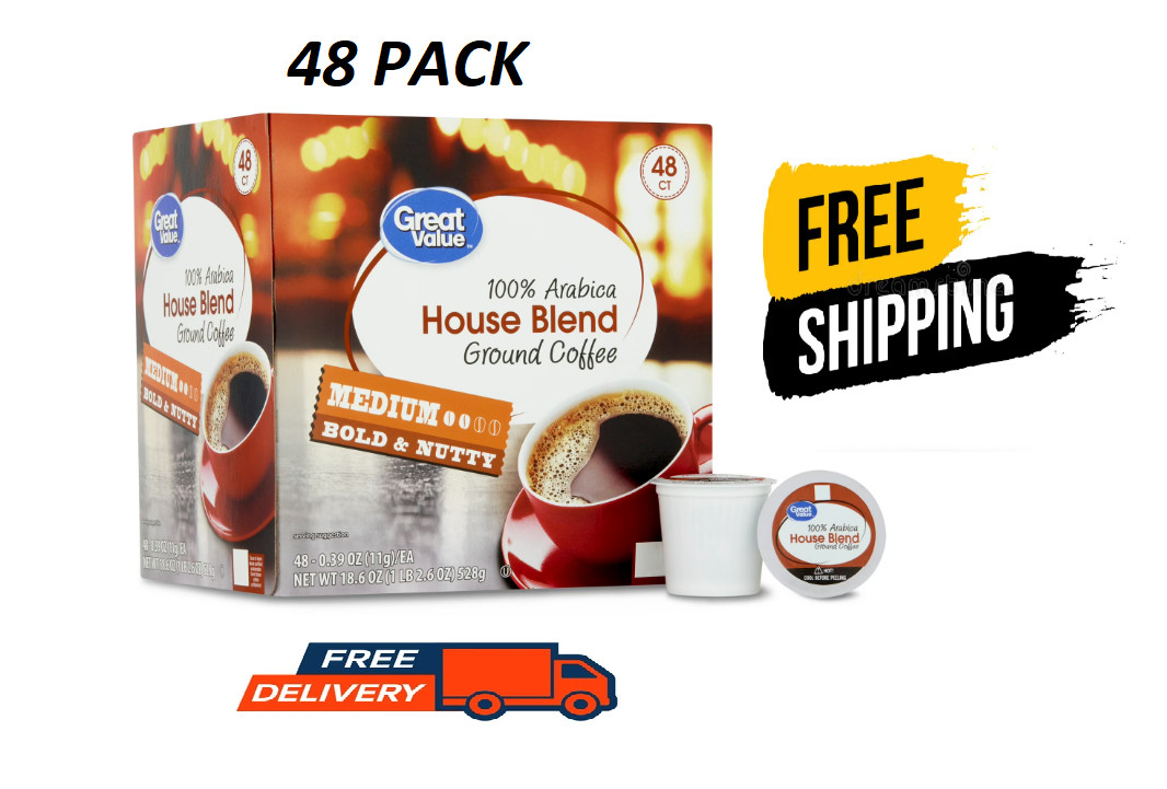 Great Value 100% Arabica House Blend Medium Roast Coffee Pods, 48 Count