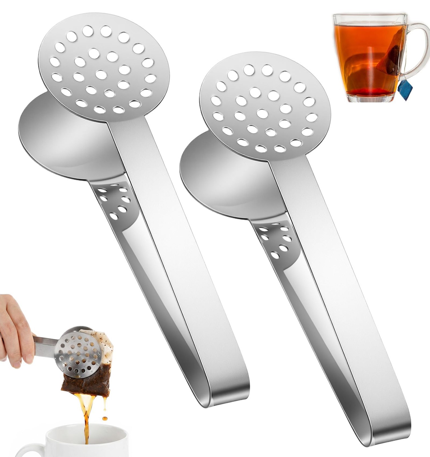 2PCS Tea Bag Squeezer, 6.6 * 1.8 Inch Stainless Steel Teabag 6.1in, Silver