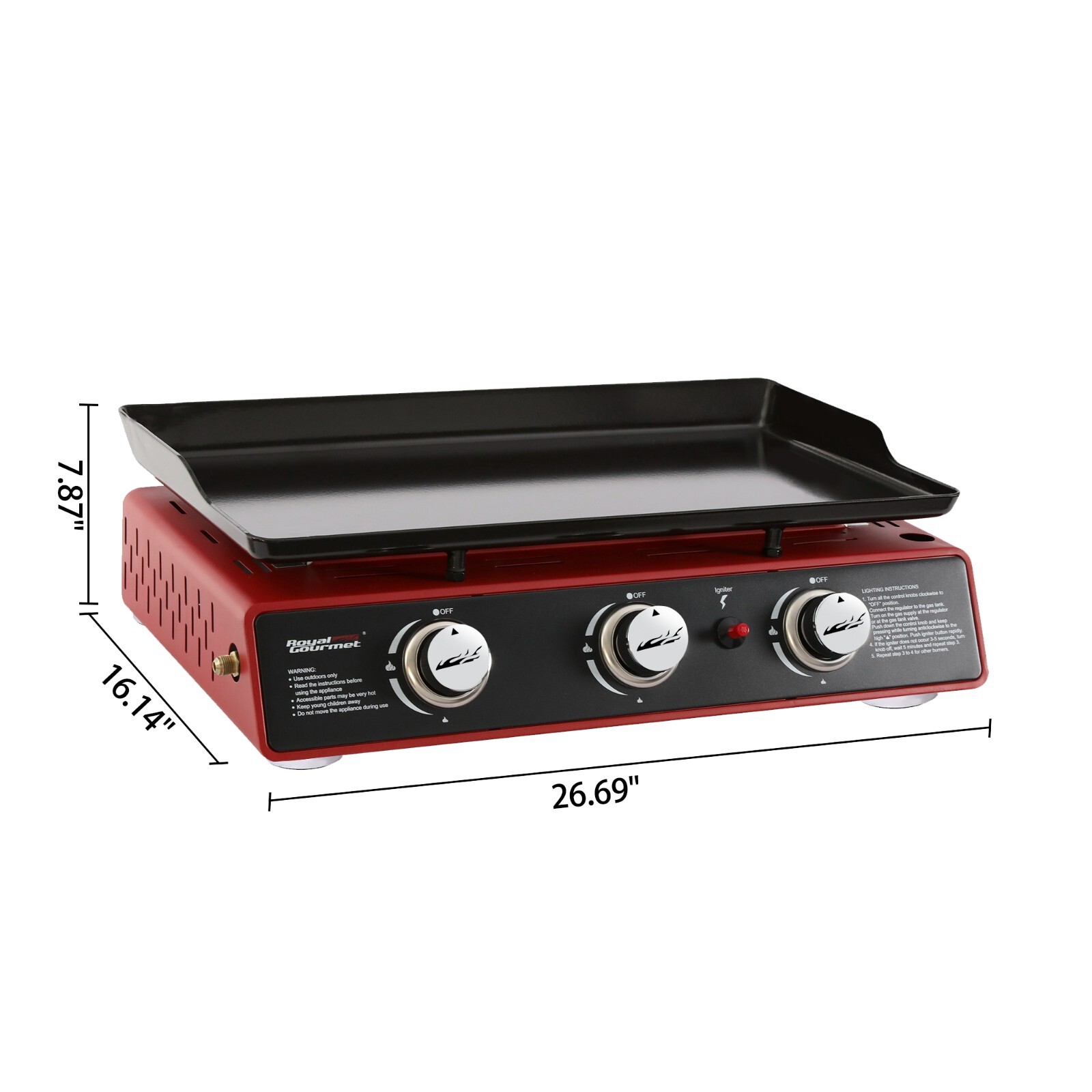 Royal Gourmet 3-Burner Portable Griddle Outdoor BBQ Tabletop Propane Gas Grill