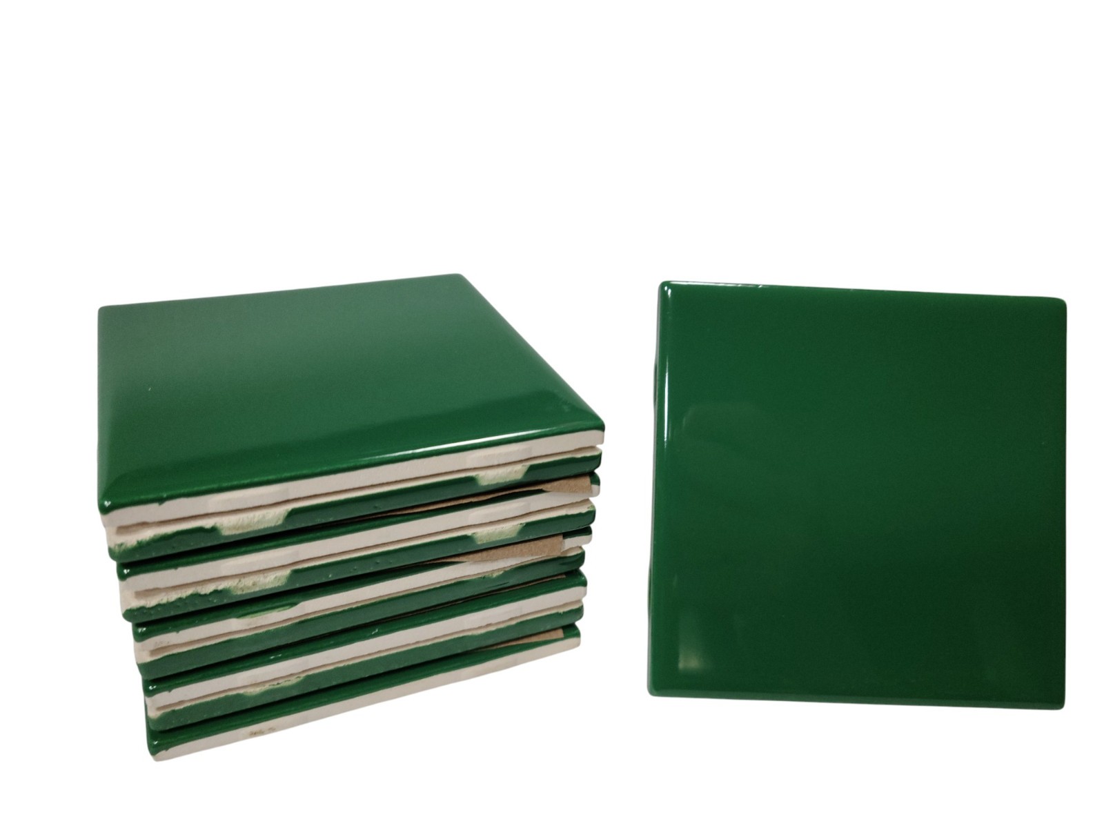 Emerald Green Ceramic Tile 4.25 inch Subway Square Vintage Mid Century Modern