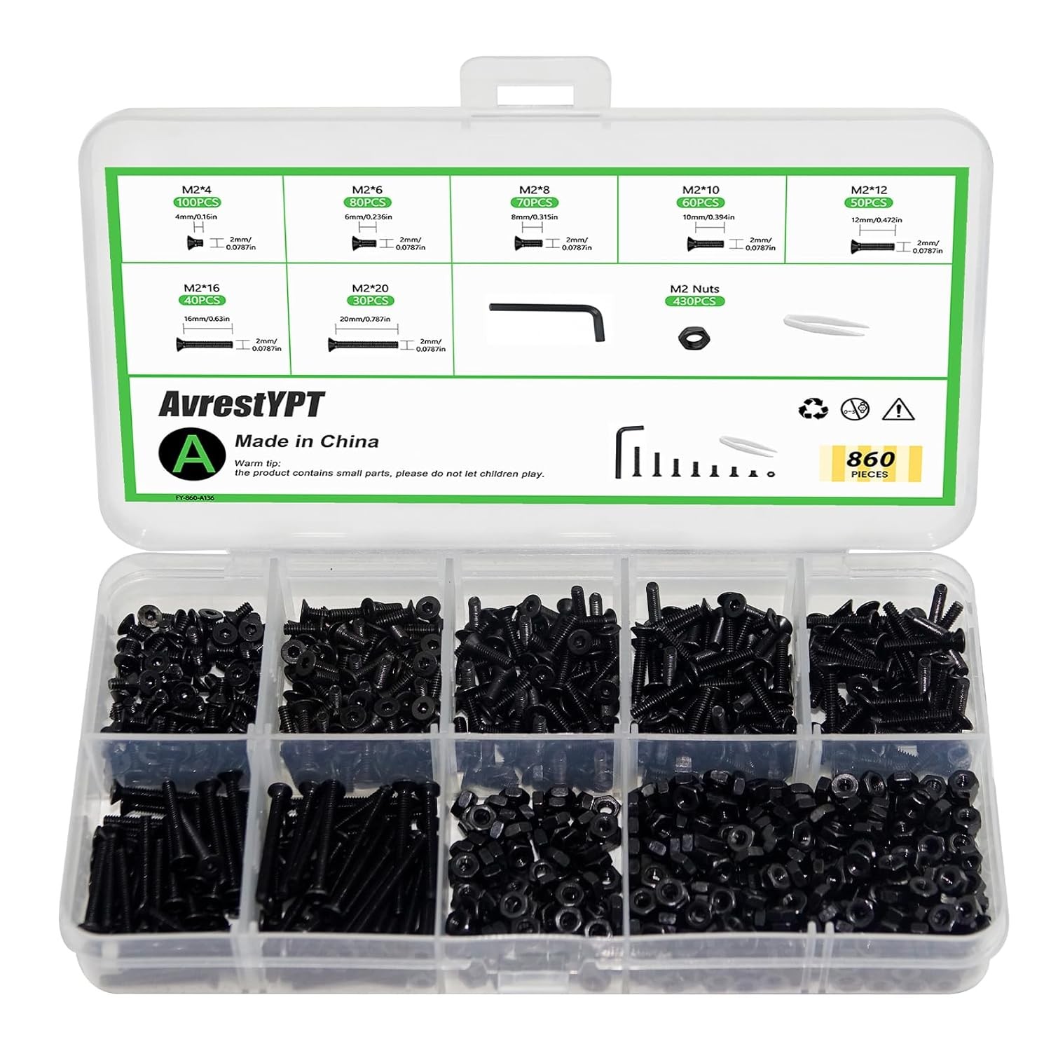 M2x4/6/8/10/12/16/20/25mm Hex Button/Socket Head Cap Screw Bolts Nuts Washer Set