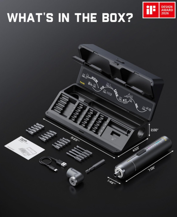 S2 Pro Electric Screwdriver Set Cordless 7 Torque 20 Bits w/ 90° Adapter