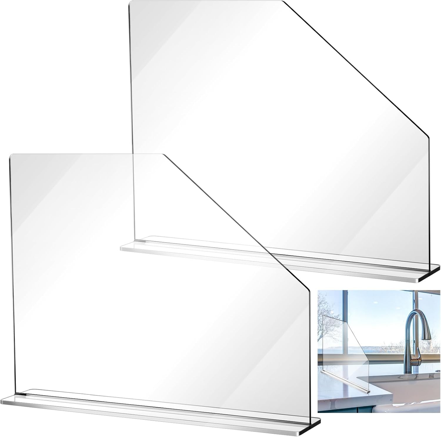 Vesici 2 Pcs Clear Acrylic Sink Splash Guard 23.625″ Freestanding #R033
