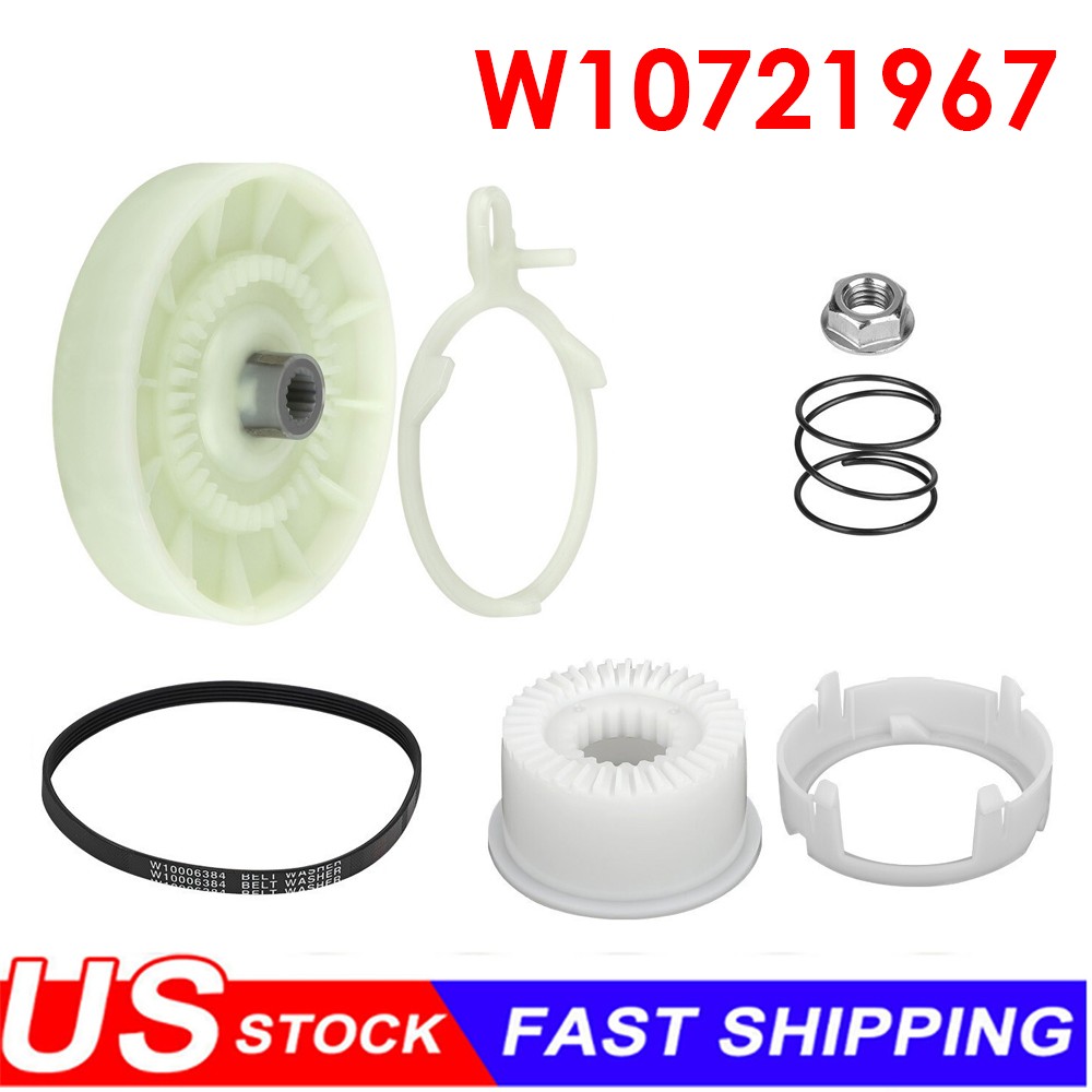W10721967 Washer Pulley Clutch Kit & W10006384 Drive Belt Fit for Whirlpool