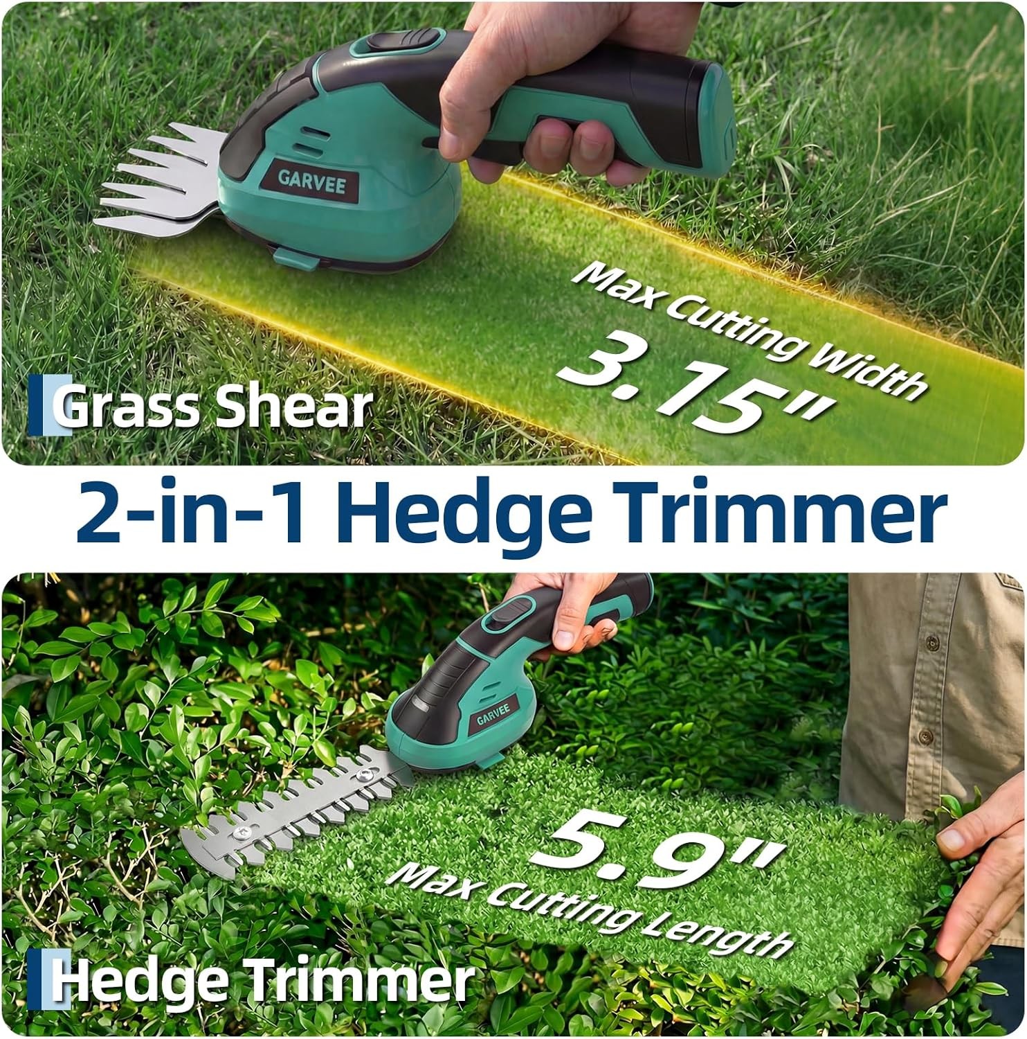 Cordless Hedge Trimmer Grass Shear Garden 2 in 1 Handheld Electric Grass Shears