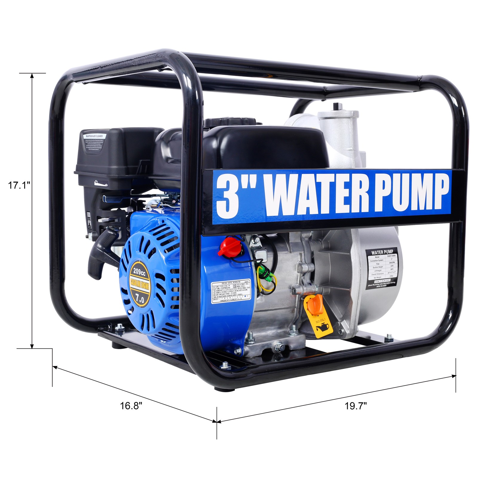 Semi Full Trash Water Pump 3 inch 209cc 7HP 4 stroke OHV ENGINE Gas Powered