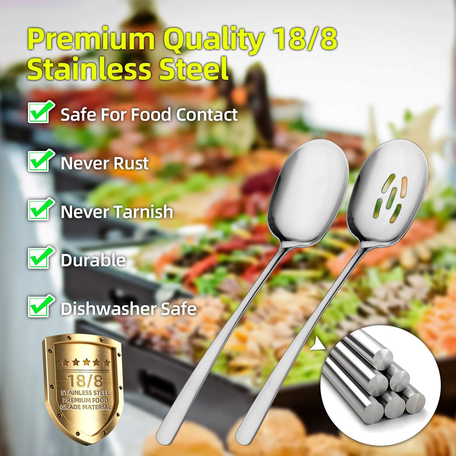 Extra Large Serving Spoons Set, 12 Inch Slotted Spoon and Serving Spoon, Premium