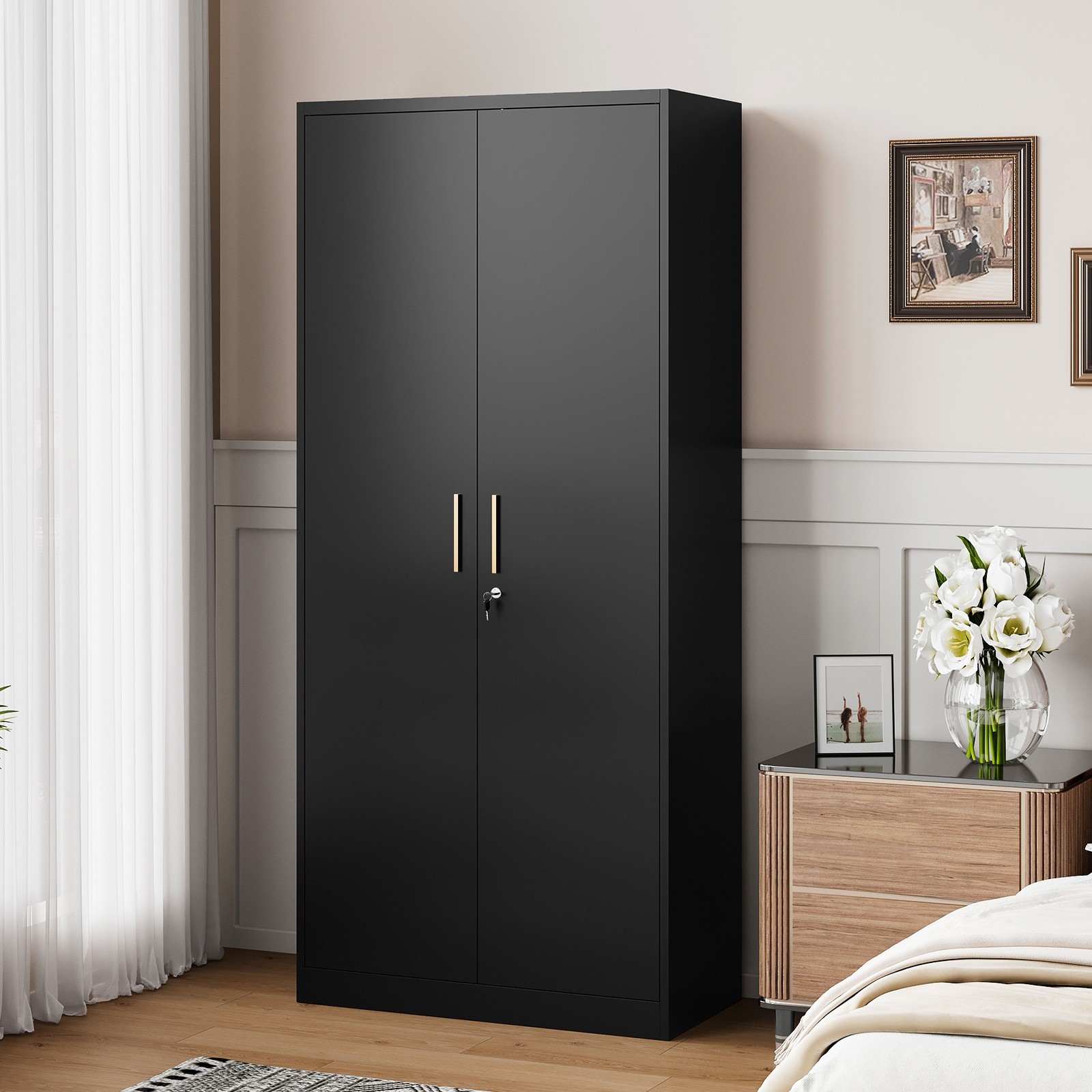 Metal Storage Cabinet with long handle ,71 Garage Storage Cabinet with Lock