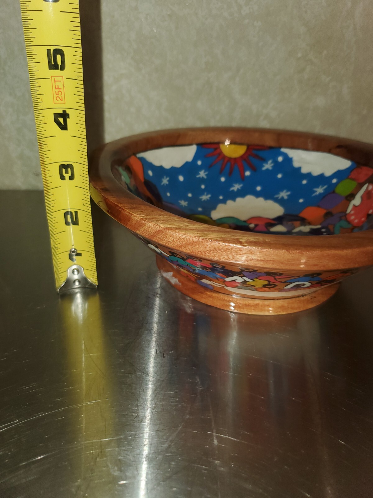 Beautiful Vibrantly Painted Wooden Decorative Bowl Cozumel Mexico