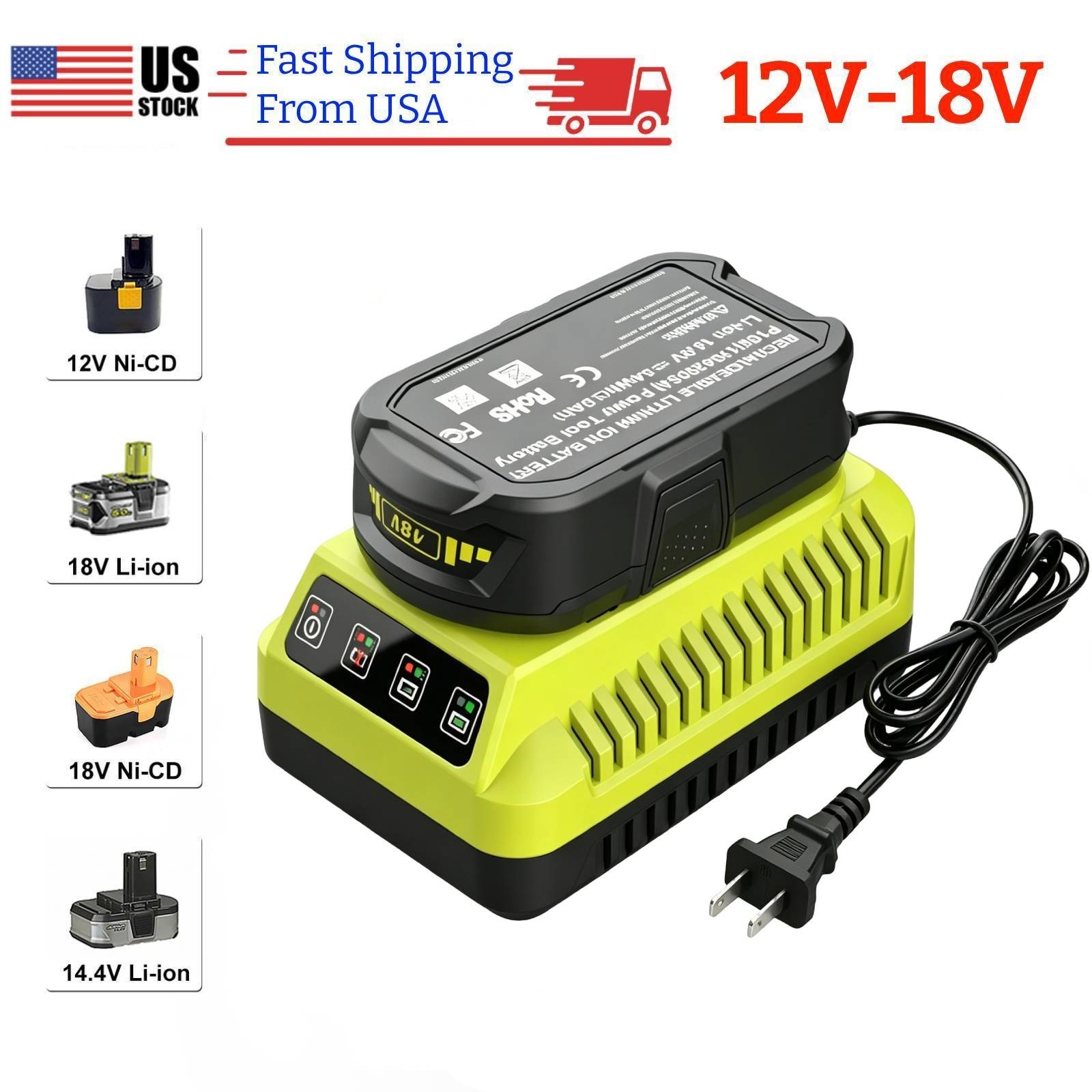 3A Fast Charger for Ryobi 18V ONE Plus P117 P118 P119 P107 P108 PBP006 Ni-Cd