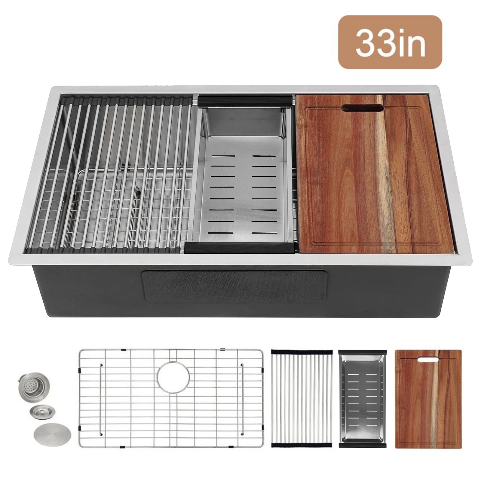 16 Gauge Undermount Kitchen Sink with Accessories 30/33 Inch Kitchen Sinks Basin