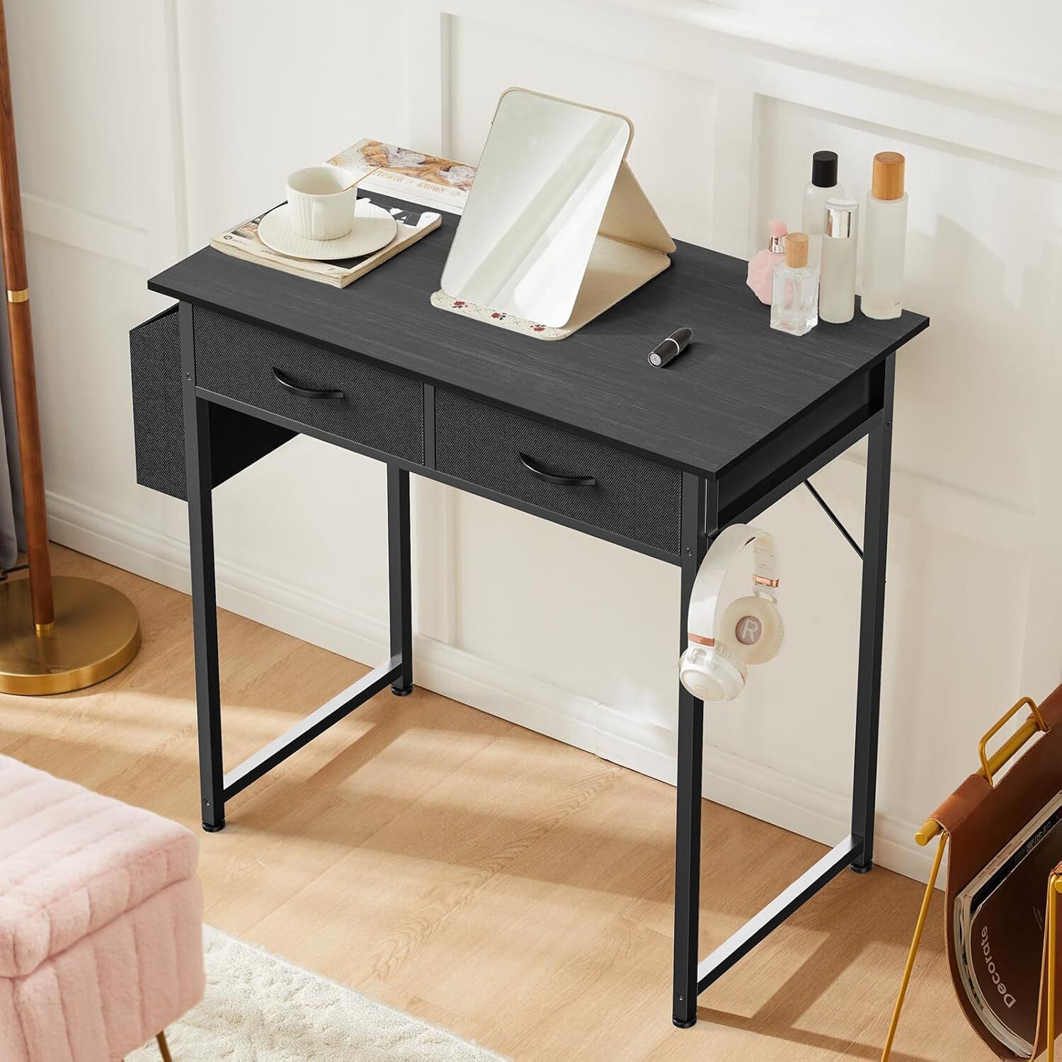Small Computer Desk for Home Office, 32″ Working PC Table with 2 Fabric Drawers