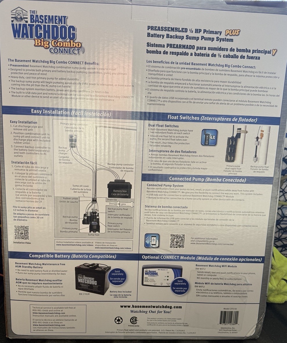 The Basement Watchdog Big Combo 1/2 HP 4,400 gph Sump Pump CITS-50 Brand New