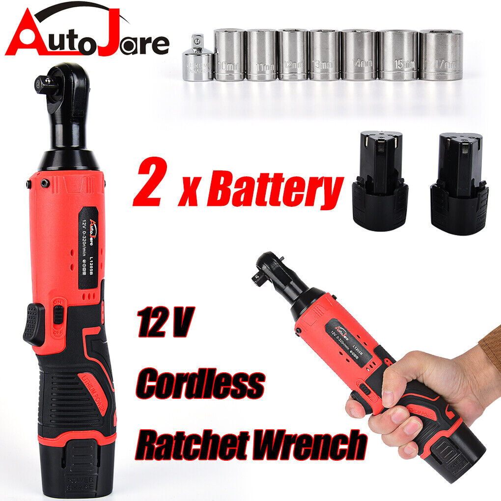 Electric Cordless Ratchet 3/8″ Right Angle Wrench Impact Power Tool + 2 Battery