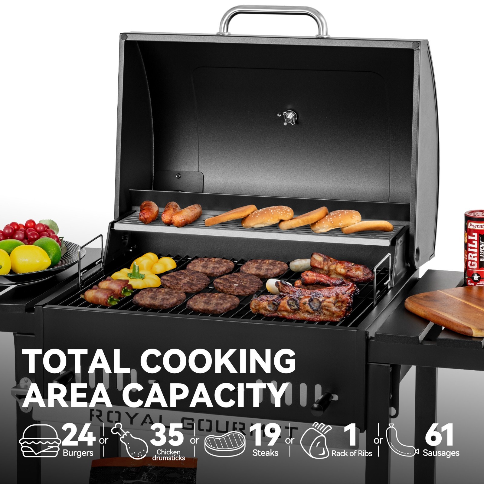 Royal Gourmet 24-Inch Movable Charcoal BBQ Grill with Foldable Side Shelves