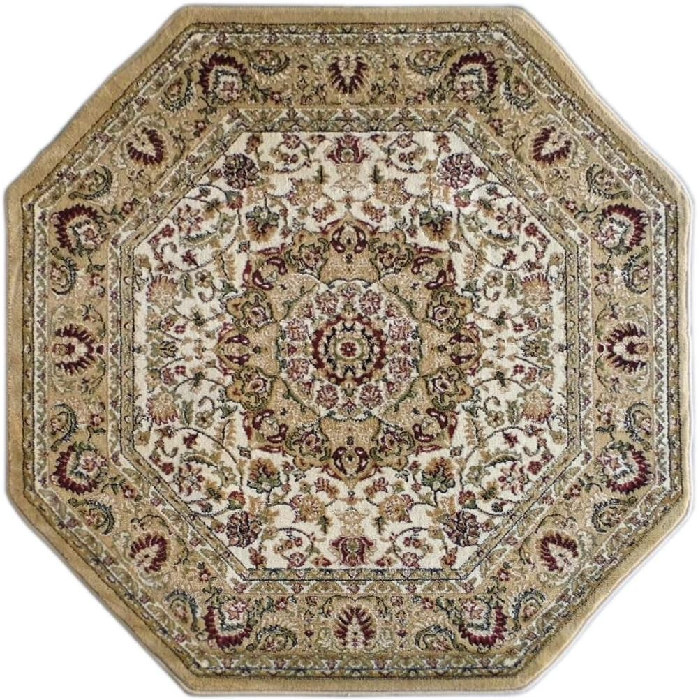 Traditional Octagon Area Rug Design 401 Ivory (7 Feet 3 Inch X 7 Feet 3 Inch)