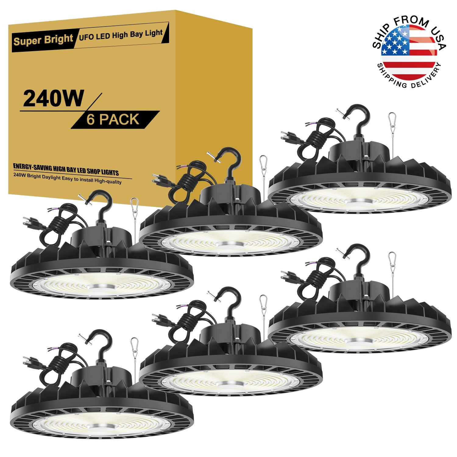 1-20 PACK 150W/200W/240W LED UFO High Bay Light Dimmable Warehouse Shop Fixtures