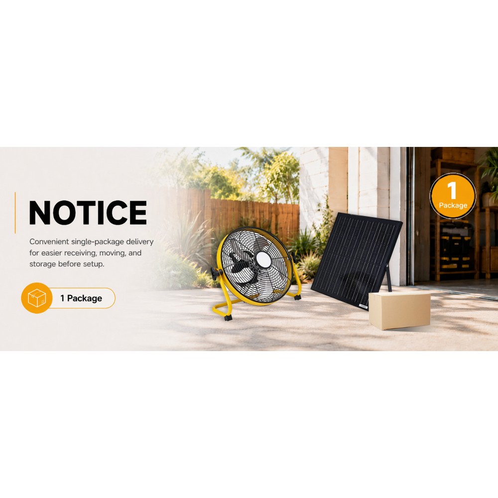 12″ Solar Floor Fan 30W Panel 1500mAh Battery 3 Speed Remote Camping Greenhouse