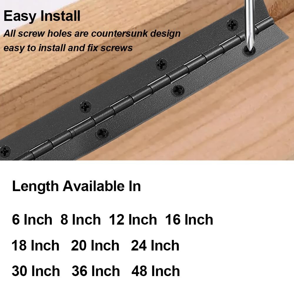 2 Pack Piano Hinge 24 Inch x 1.2 Inch Heavy Duty Stainless Steel Black Continuou