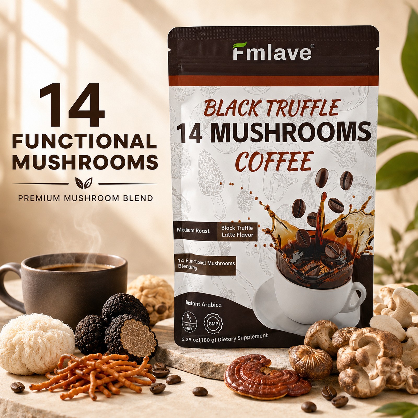 14 in 1 Organic Mushroom Coffee, 15 Servings, Energy & Brain Boost Free Shipping