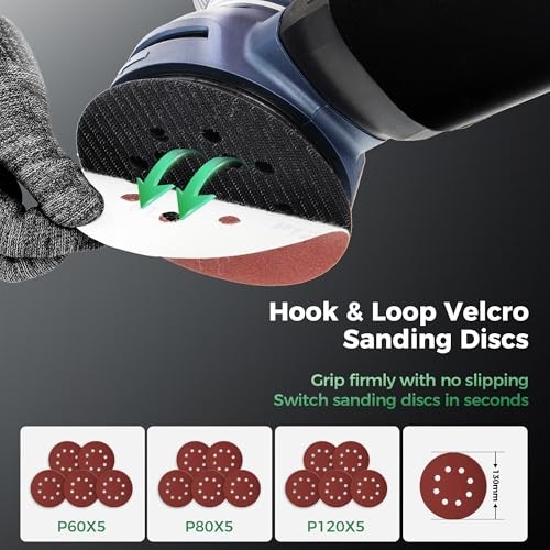 5-Inch Random Orbital Sander with Brake, 3Amp Electric Palm Sander 13000RPM |