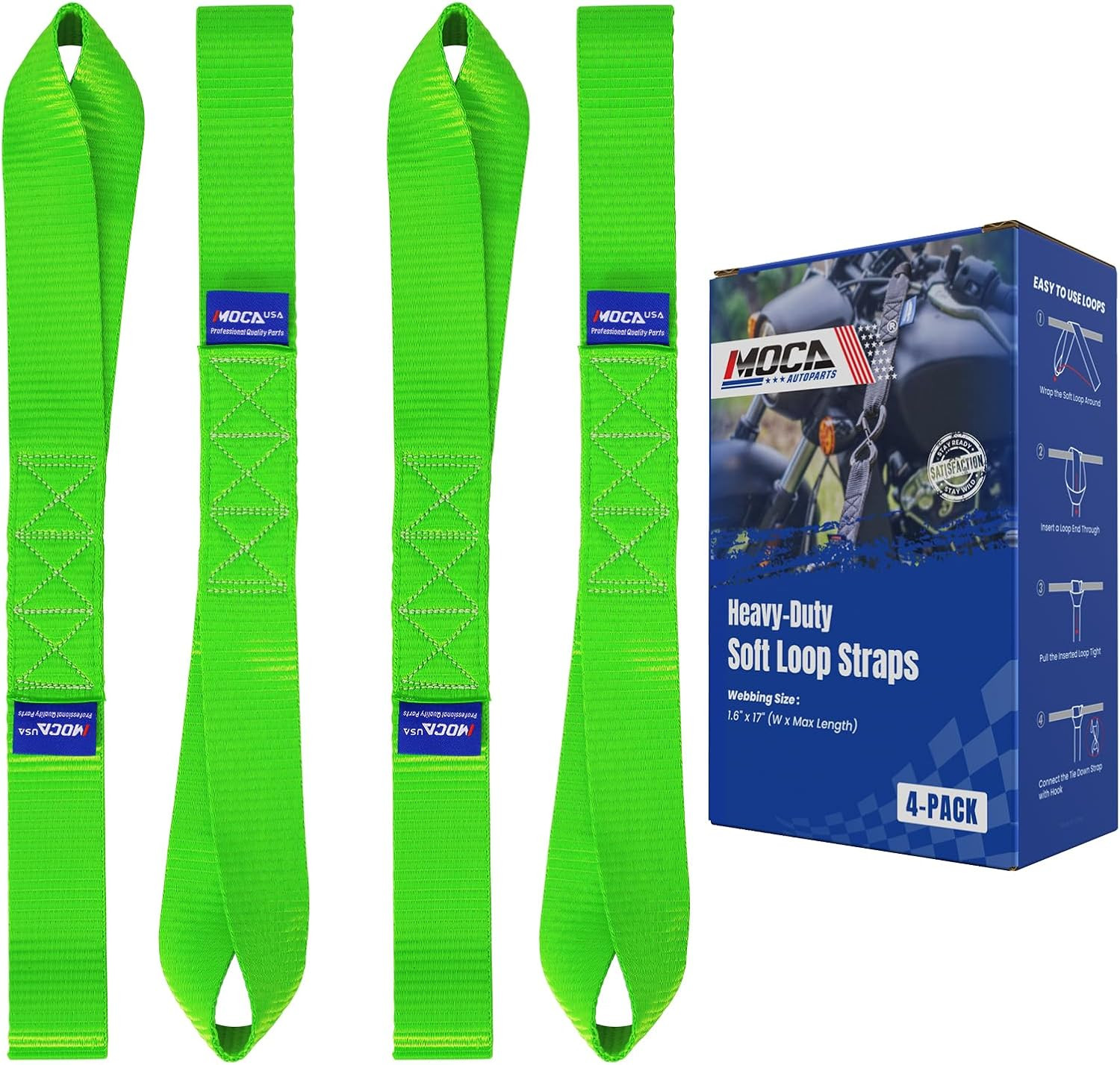 MOCA 4-Pack Soft Loop Tie down Straps 12000 Lbs Breaking Strength 1.6 X 17 Inche