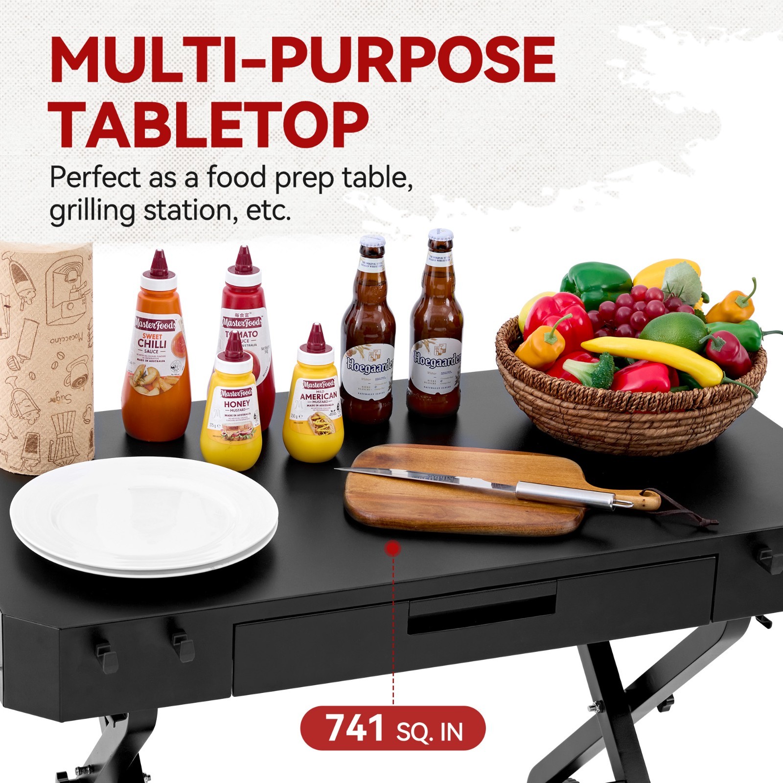 Royal Gourmet Portable Collapsible Grill Stand, Folding Grill Cart Trolley