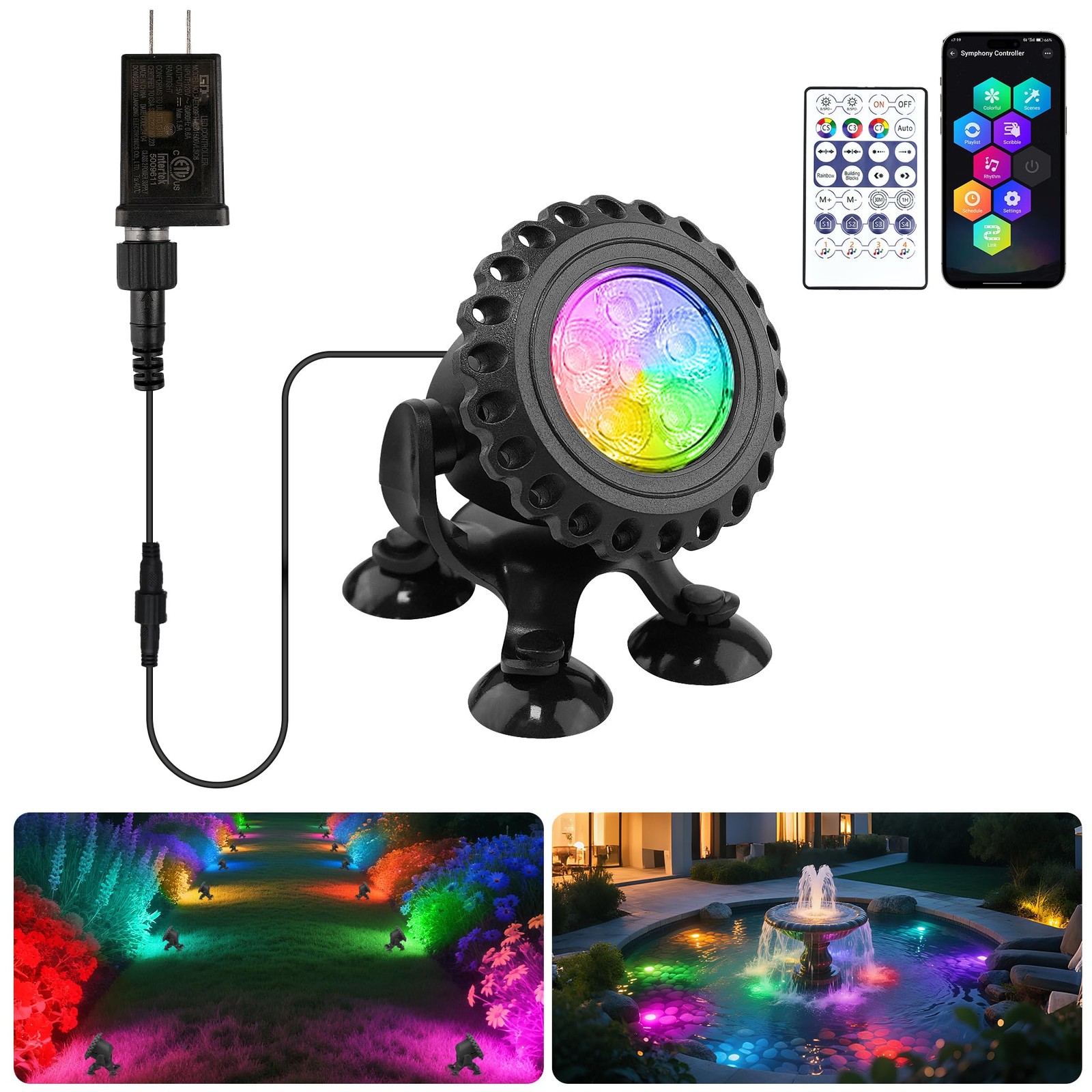T-SUN Pond Light LED Underwater RGB Bluetooth IP68 Waterproof Submersible for