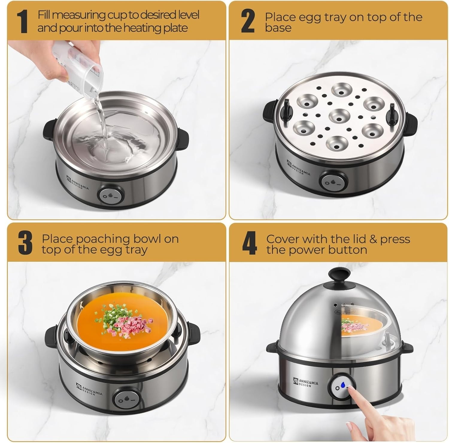 Electric Egg Cooker, All Stainless Steel 7 Egg Capacity Egg Boiler 360W BPA-free