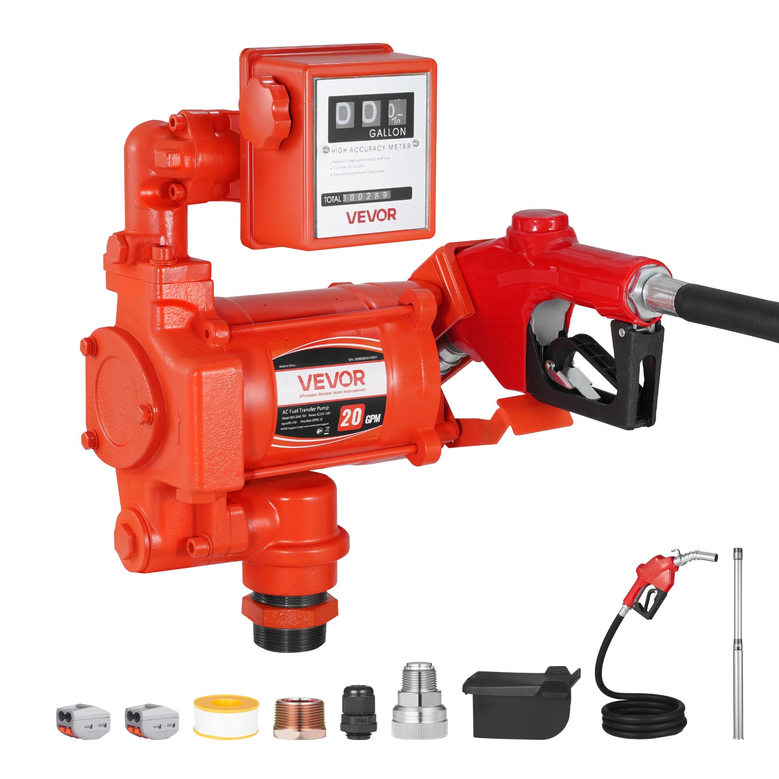 VEVOR Fuel Transfer Pump 110V Electric Oil Pump 20 GPM with Meter Fuel Nozzle